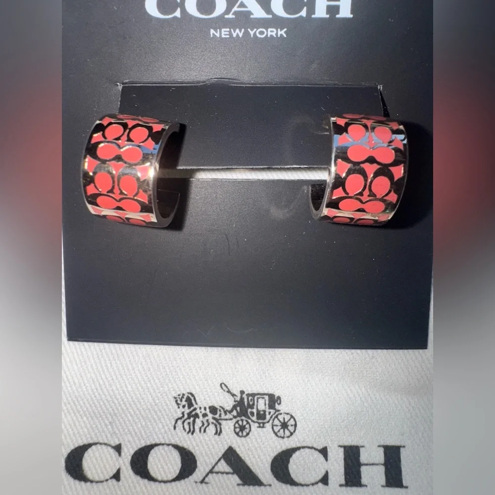 Coach Pink Huggie Earrings NWT+Dustie - Picture 2 of 3